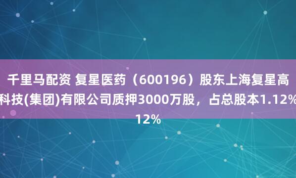 千里马配资 复星医药（600196）股东上海复星高科技(集团)有限公司质押3000万股，占总股本1.12%